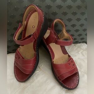 Clarks Red Leather Sandals with Mary Jane Strap